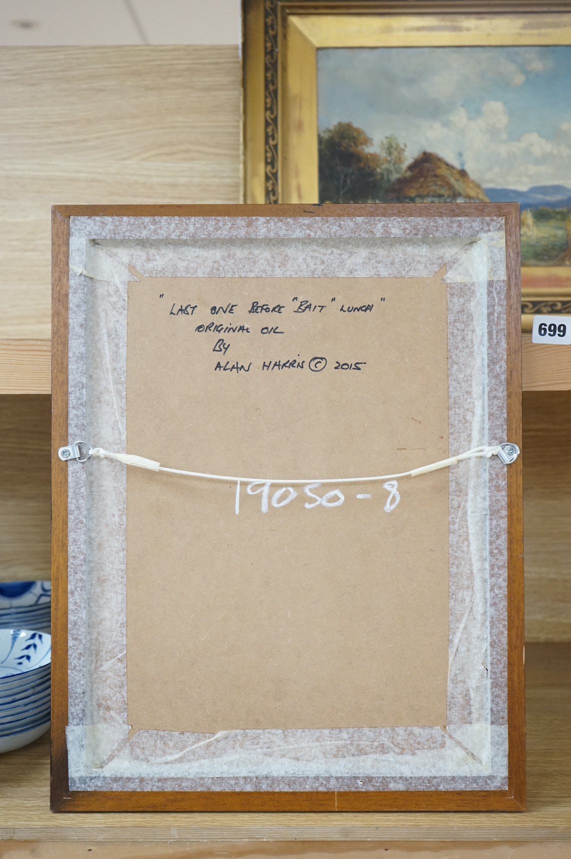 Alan Harris, 'Last one before bait lunch', monogrammed, inscribed and dated 2015 verso, oil on board, 39 x 29cm